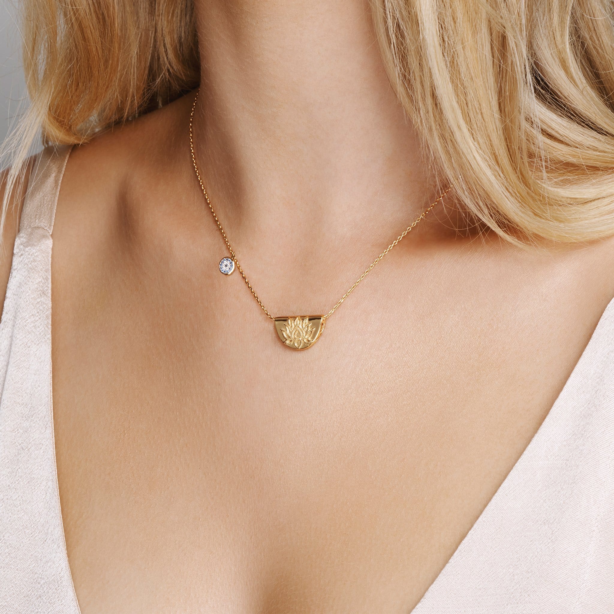 Radiant Lotus Charm Pendant Necklace