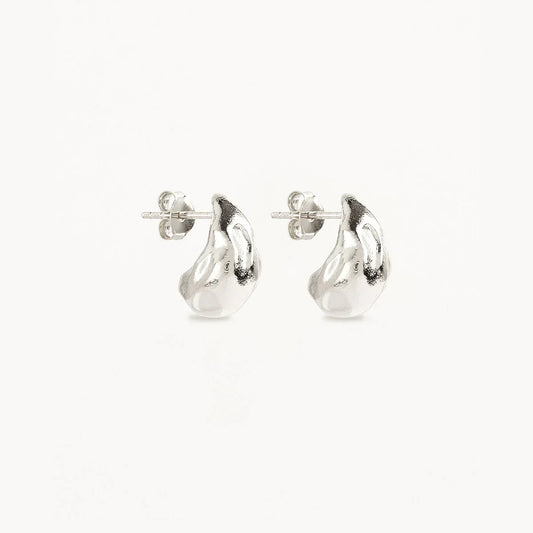 Sculpted Silver Heart Stud Earrings