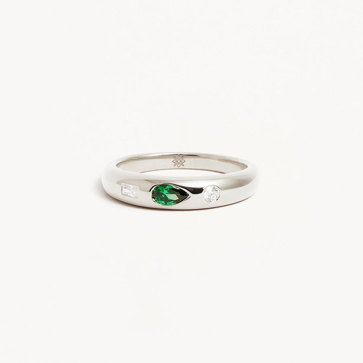 Elegant Lab-Made Diamond Wedding Band with Green Pear Emeralds