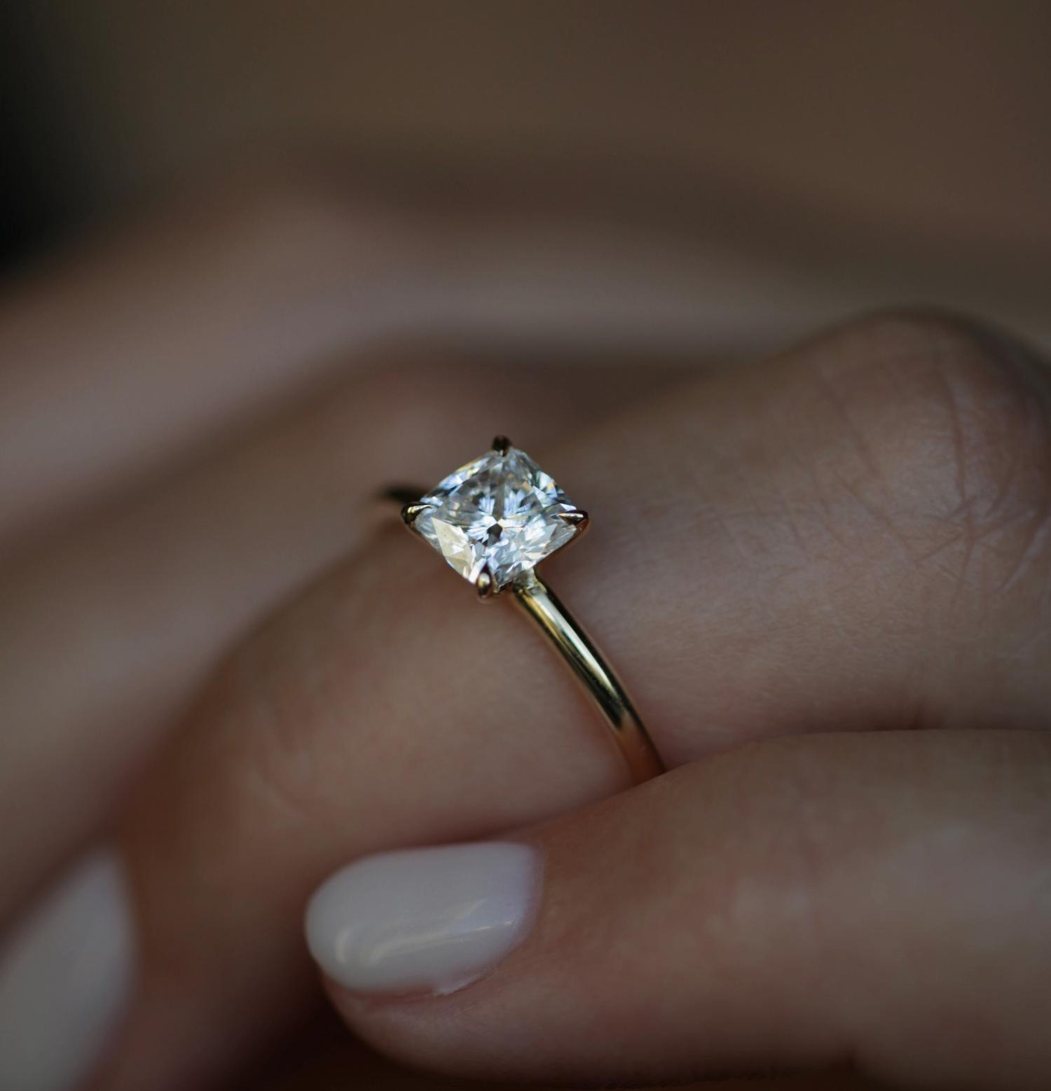 Radiant Elegance: 0.90 CT Cushion Lab-Grown Diamond Solitaire Ring 6