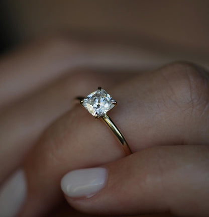 Radiant Elegance: 0.90 CT Cushion Lab-Grown Diamond Solitaire Ring 6