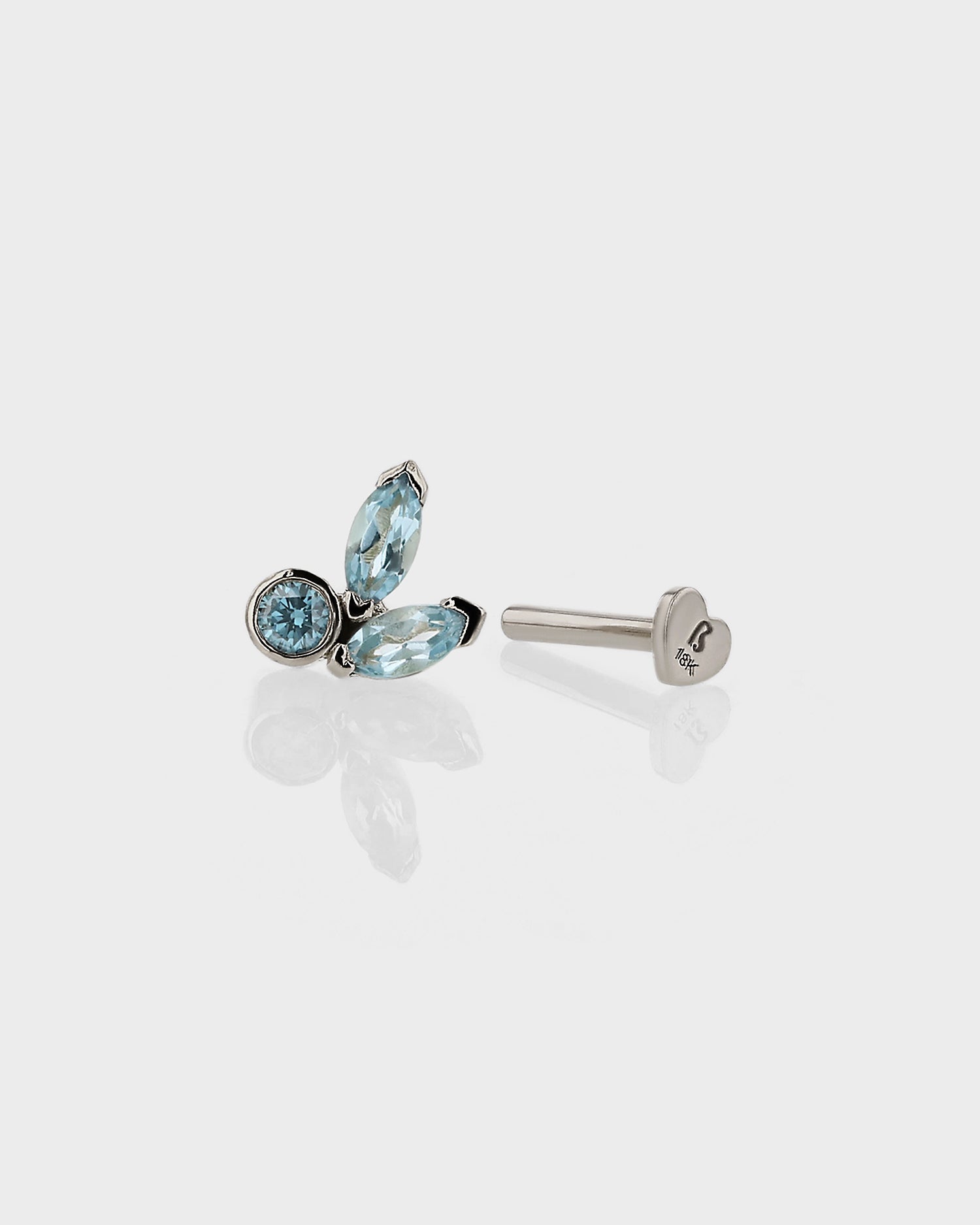 0.03 TCW Marquise & Round Blue Topaz and Lab Made Diamond Stud Earrings 4