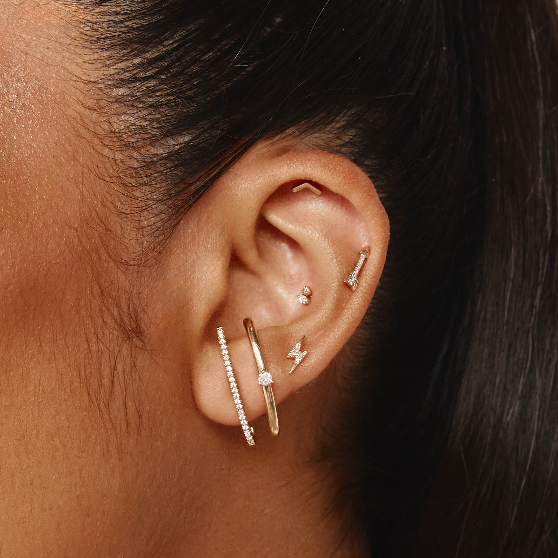 Sleek Chevron Gold Single Stud Earring 2