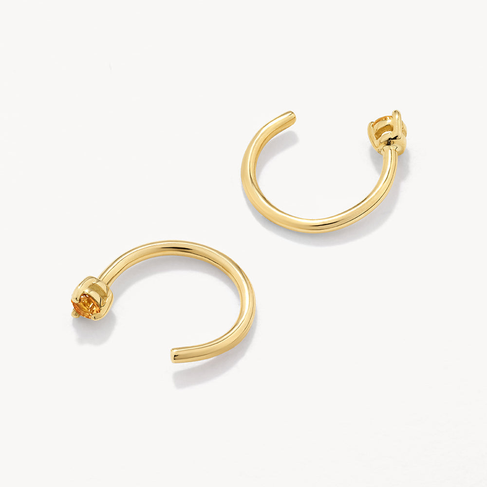 Golden Radiance: 0.04 TCW Round Citrine Hoop Earrings