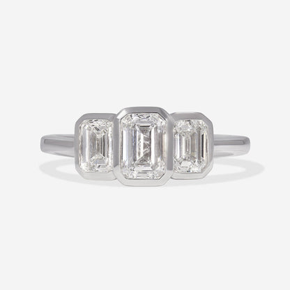 Bezel & Three Stone-1.0 CT Emerald Lab Grown Diamond Engagement Ring