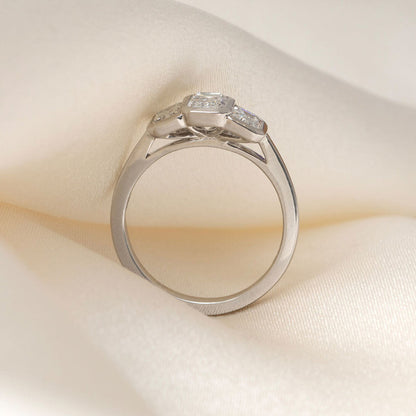 Bezel & Three Stone-1.0 CT Emerald Lab Grown Diamond Engagement Ring