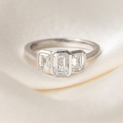 Bezel & Three Stone-1.0 CT Emerald Lab Grown Diamond Engagement Ring