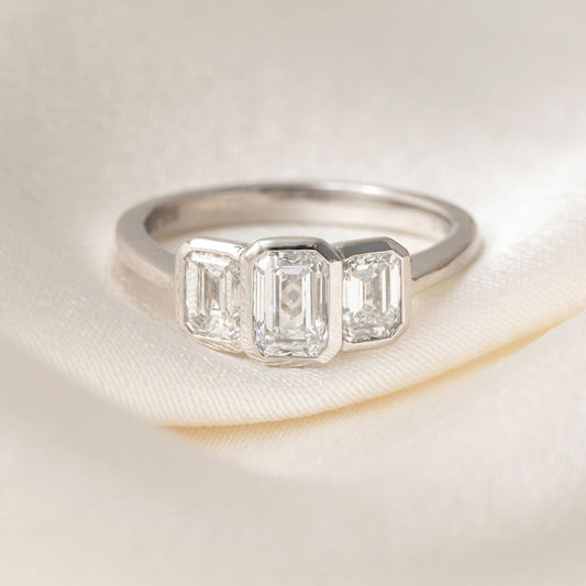 Bezel & Three Stone-1.0 CT Emerald Lab Grown Diamond Engagement Ring