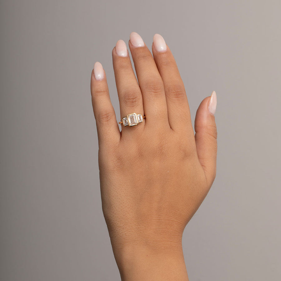 Bezel & Three Stone-2.0 CT Emerald Lab Grown Diamond Engagement Ring