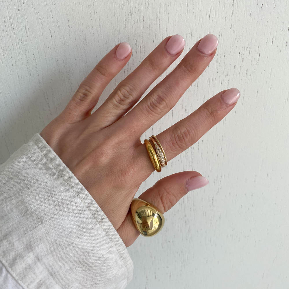 Golden Curve Dome Pinky Ring