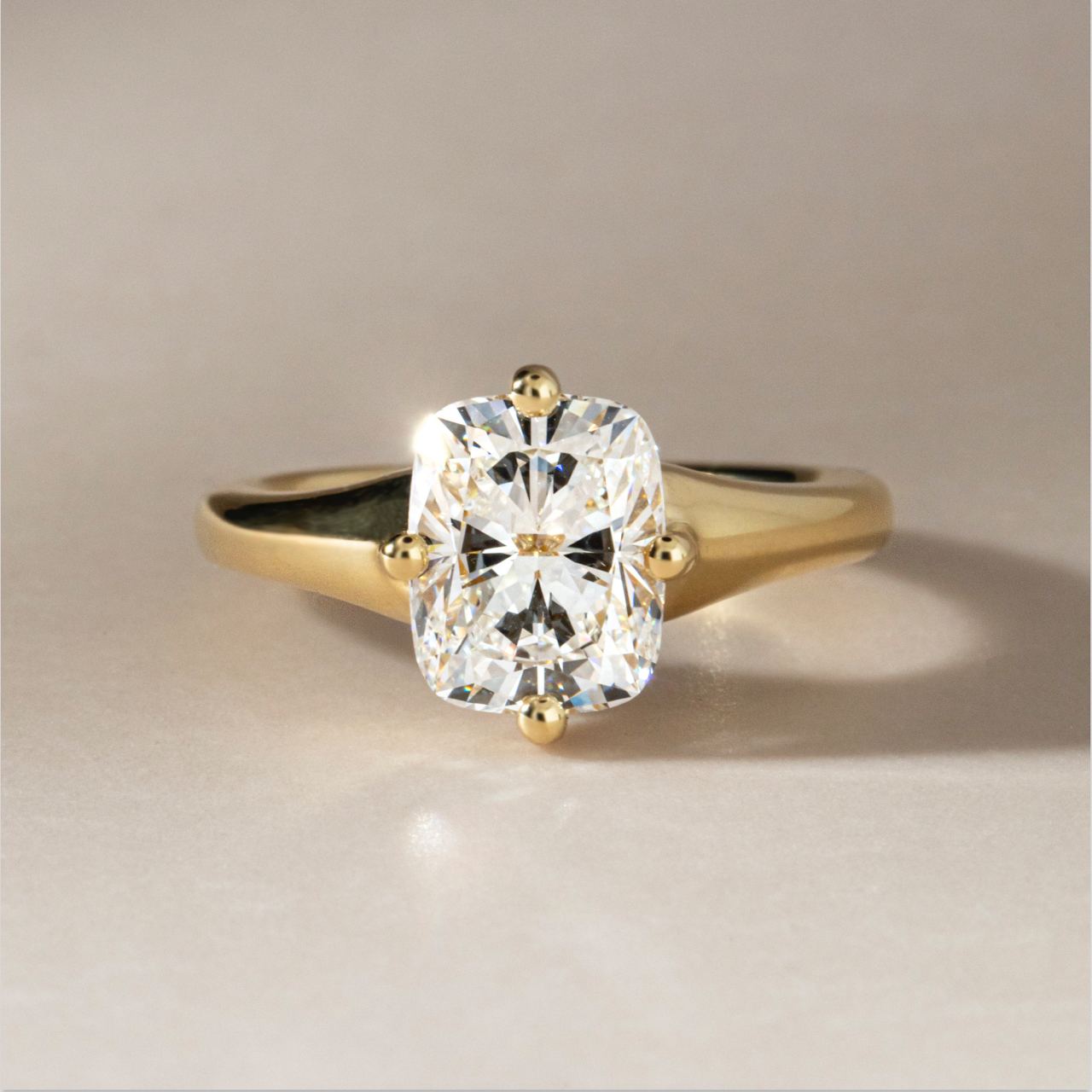 Solitaire & Compass Prong-Cushion Cut Lab Grown Diamond Engagement Ring