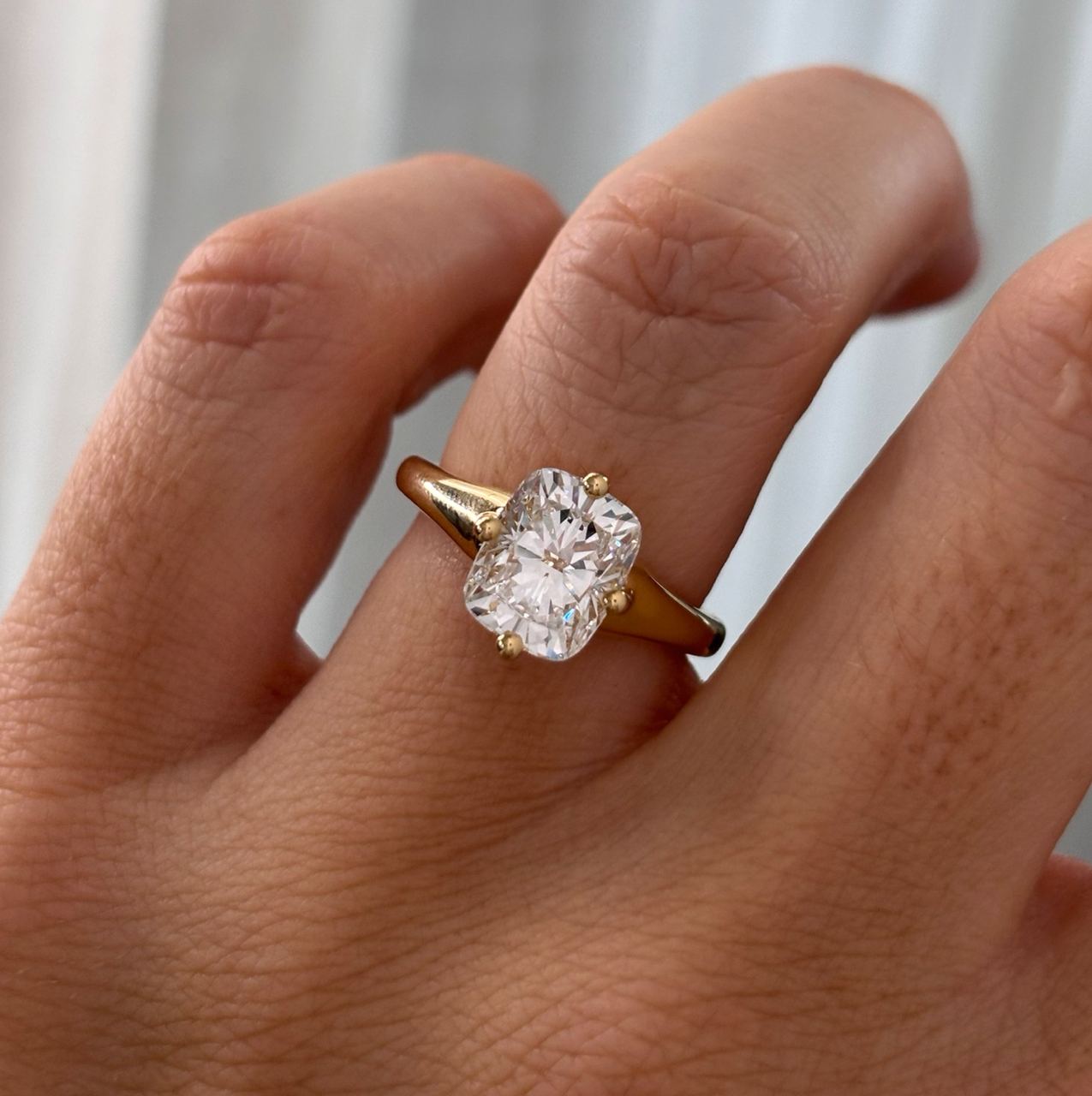 Solitaire & Compass Prong-Cushion Cut Lab Grown Diamond Engagement Ring