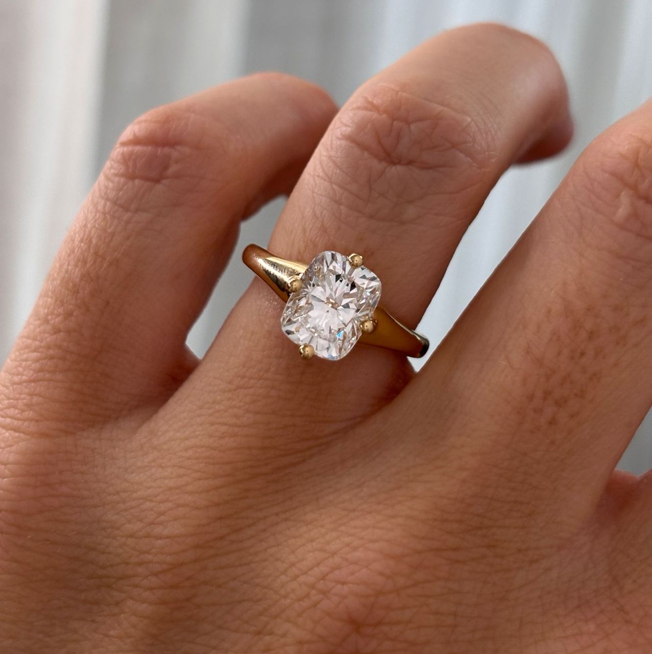 Solitaire & Compass Prong-Cushion Cut Lab Grown Diamond Engagement Ring