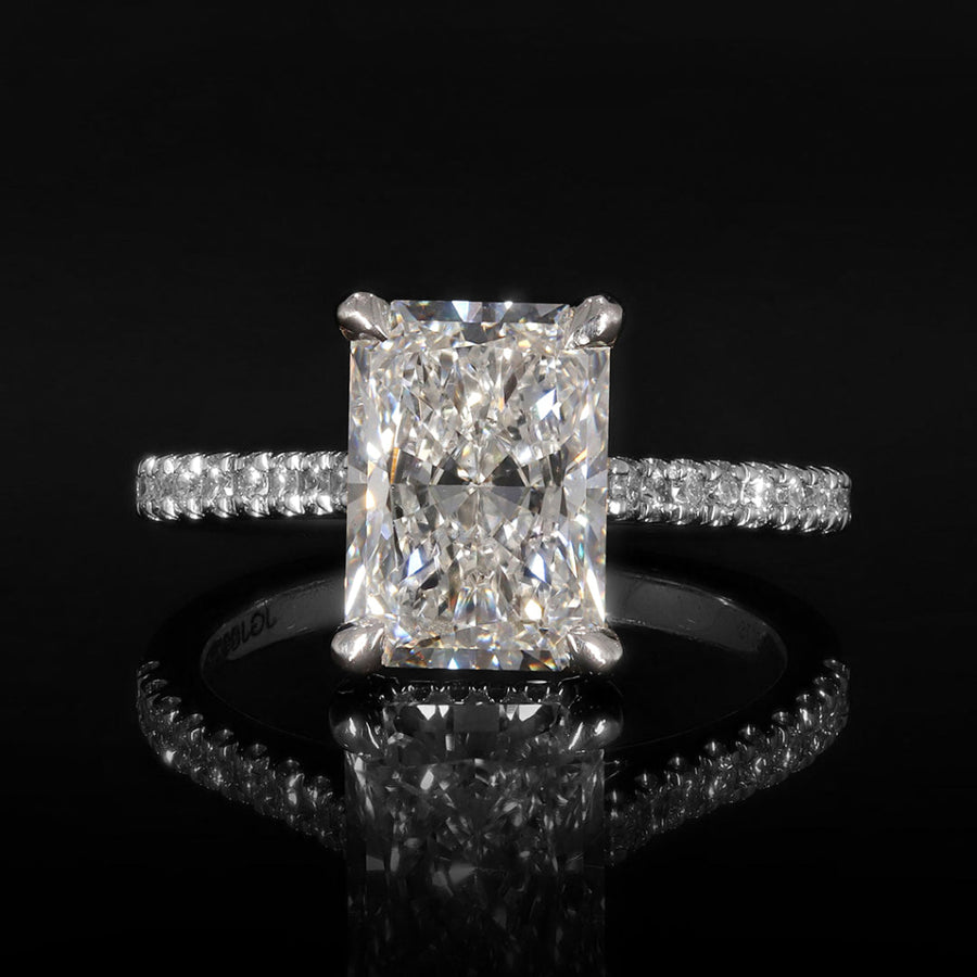 Hidden Halo & Pave-3.0 CT Radiant Lab Grown Diamond Engagement Ring
