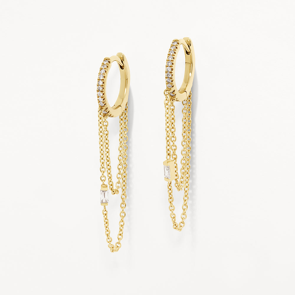 0.15 TCW Round & Baguette Lab Grown Diamond Dual Chain Huggie Earrings 1