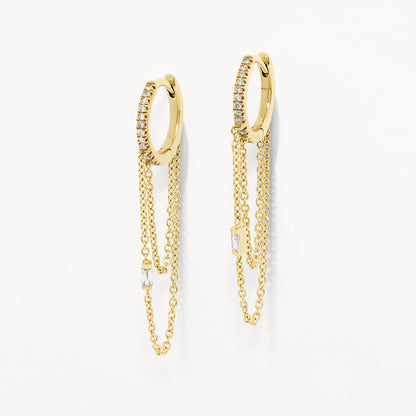 0.15 TCW Round & Baguette Lab Grown Diamond Dual Chain Huggie Earrings 1