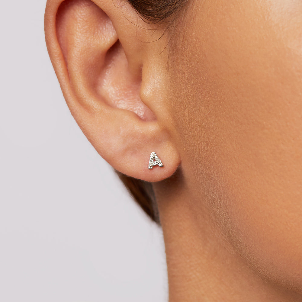 Gold Lab Grown Diamond Initial "A" Stud Earrings - 0.04 TCW 5