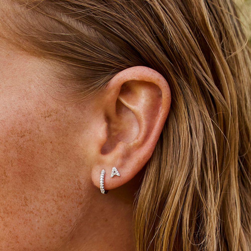 Gold Lab Grown Diamond Initial "A" Stud Earrings - 0.04 TCW 7