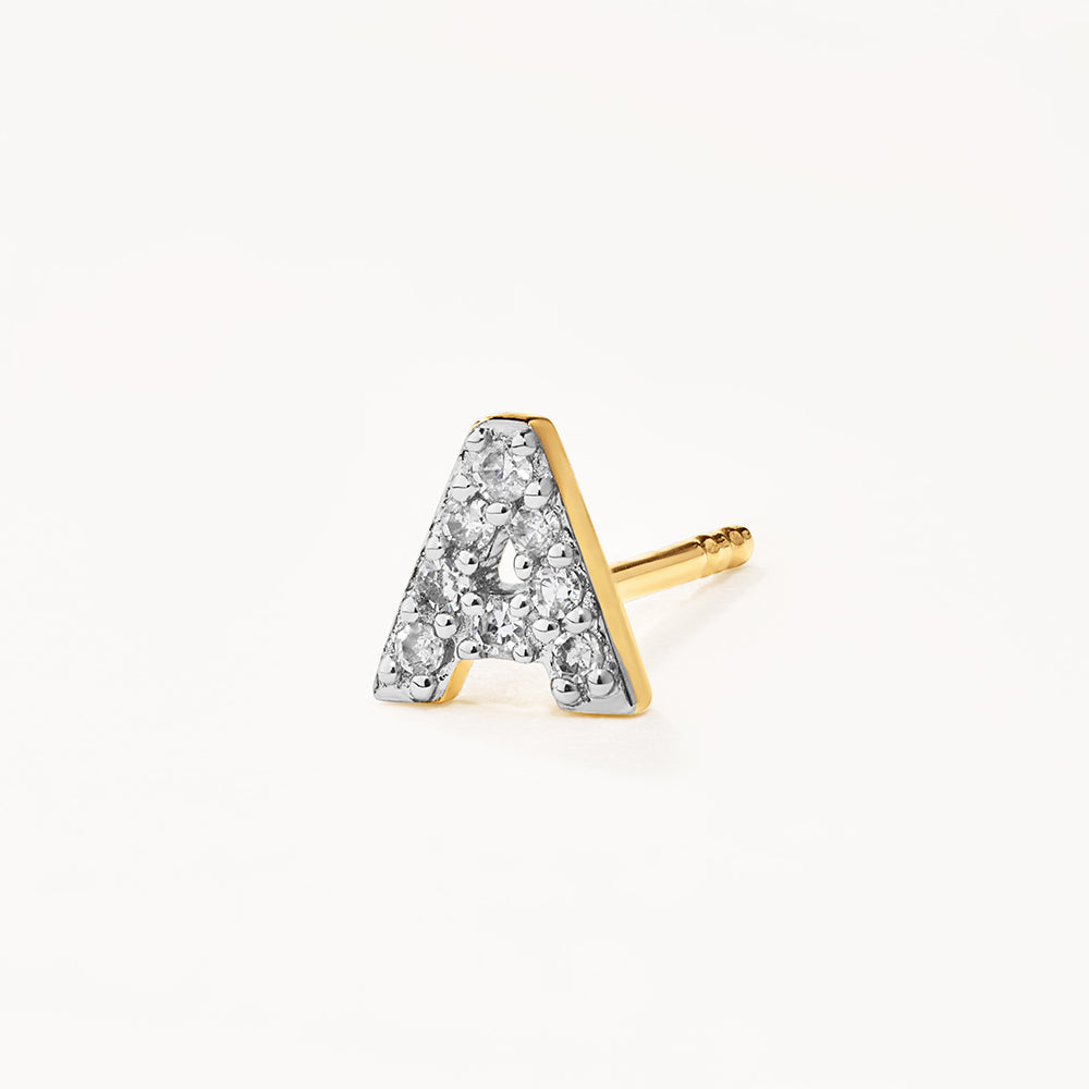 Gold Lab Grown Diamond Initial "A" Stud Earrings - 0.04 TCW 1