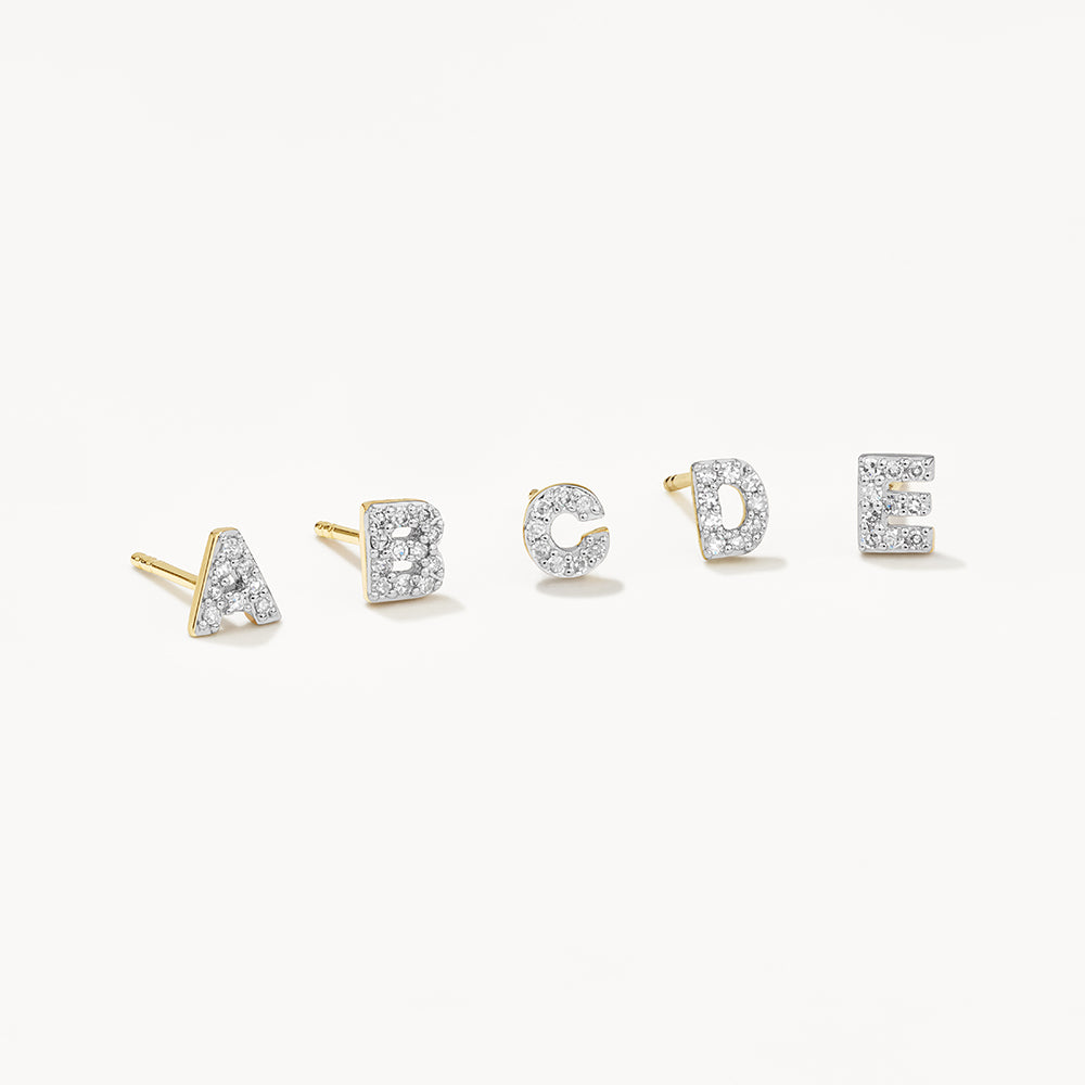 Gold Lab Grown Diamond Initial "A" Stud Earrings - 0.04 TCW 4