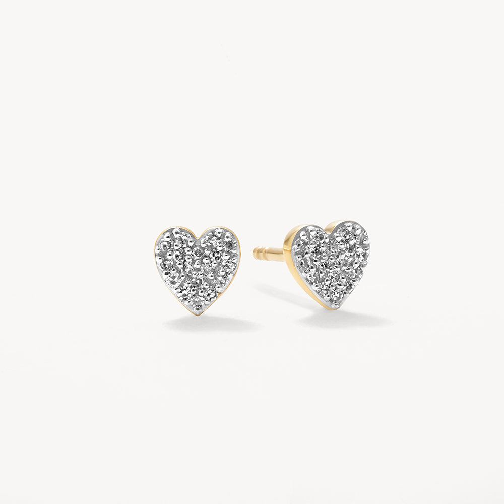 0.09 TCW Round Lab Grown Diamond Heart-Shaped Gold Stud Earrings