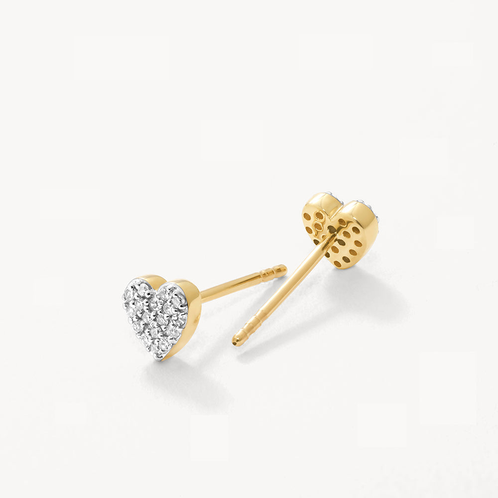 0.09 TCW Round Lab Grown Diamond Heart-Shaped Gold Stud Earrings