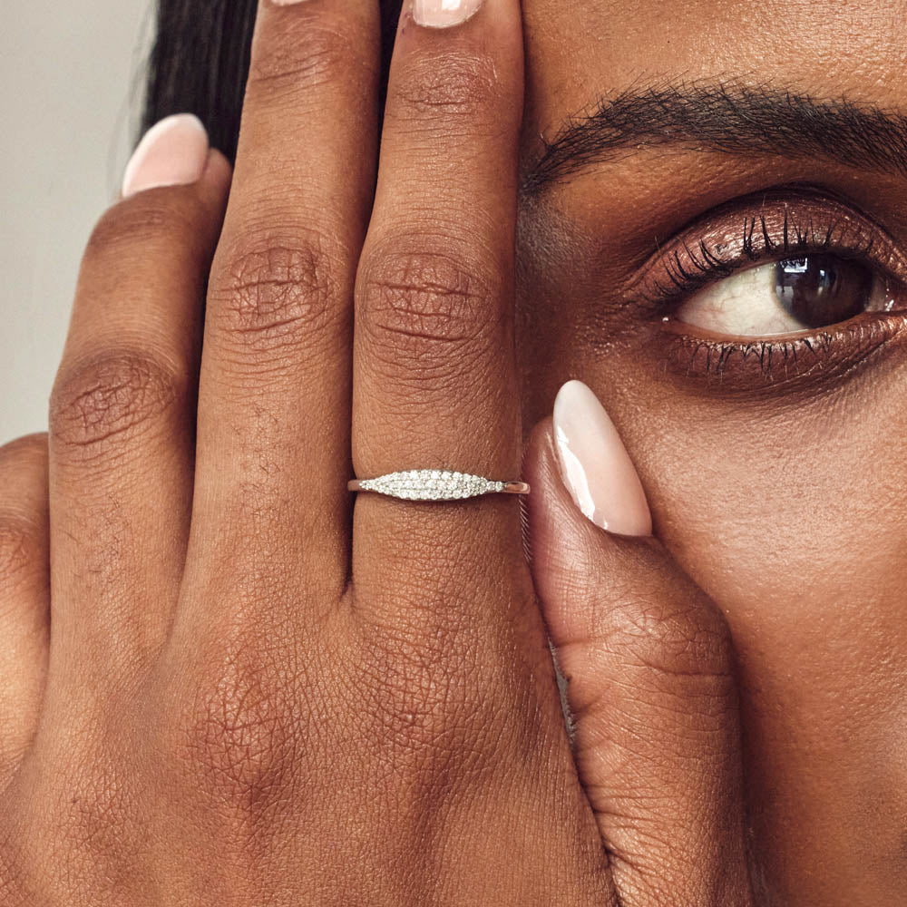 Round Diamond Pave Signet Band 2