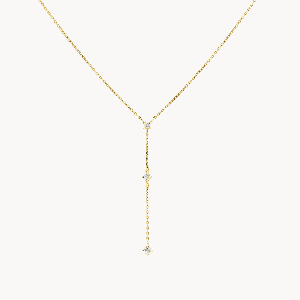 Lumina Elegance: 0.07 TCW Round Lab-Grown Diamond Trio Lariat Necklace