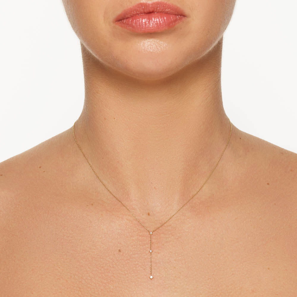 Lumina Elegance: 0.07 TCW Round Lab-Grown Diamond Trio Lariat Necklace