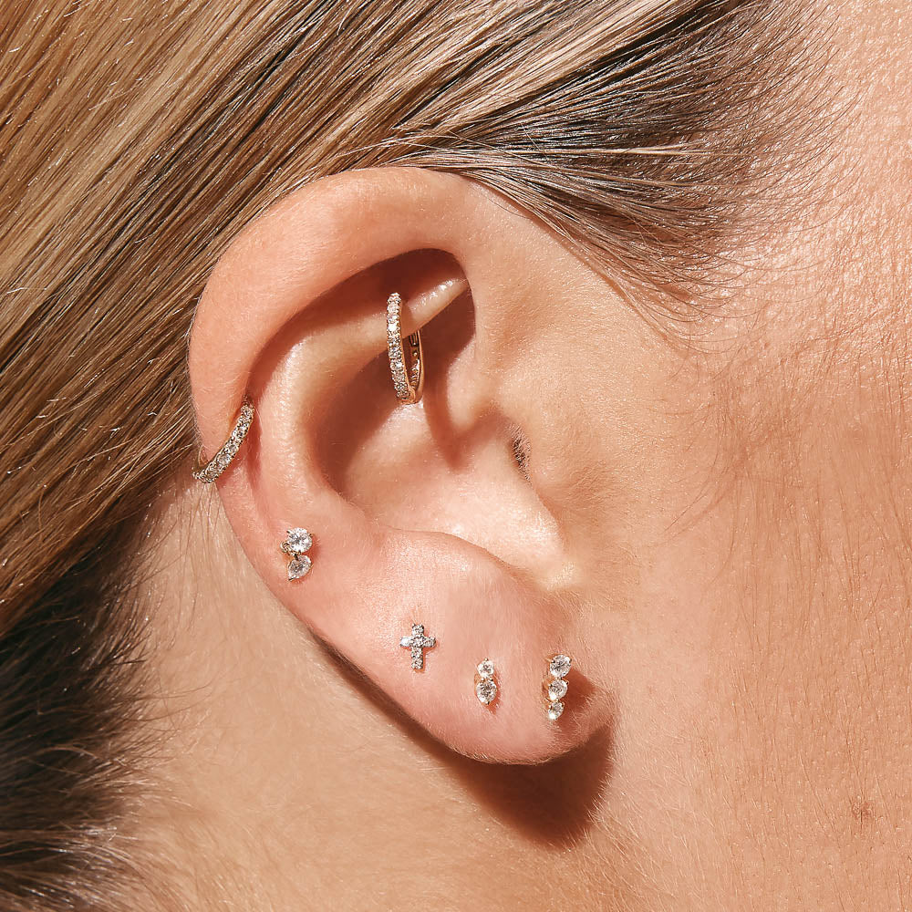 Radiant Elegance: 0.10 TCW Round Lab Grown Diamond Trio Stud Earrings 2