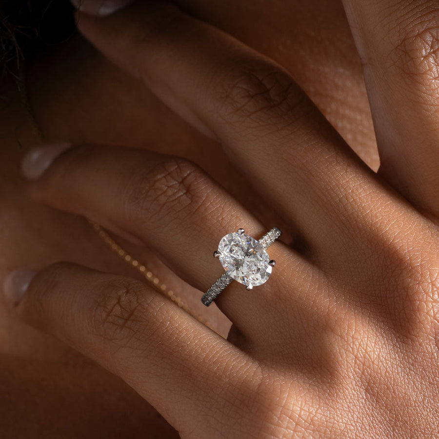 Pave & Tulip Style-2.5 CT Oval Lab Grown Diamond Engagement Ring