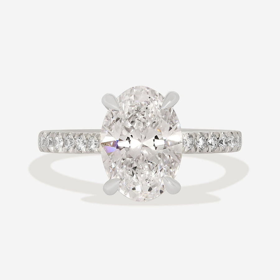 Pave & Tulip Style-2.5 CT Oval Lab Grown Diamond Engagement Ring