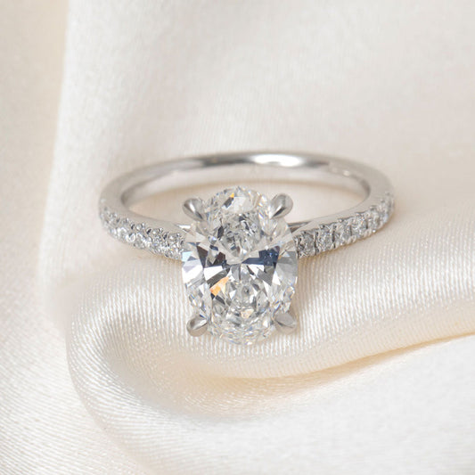 Pave & Tulip Style-2.5 CT Oval Lab Grown Diamond Engagement Ring