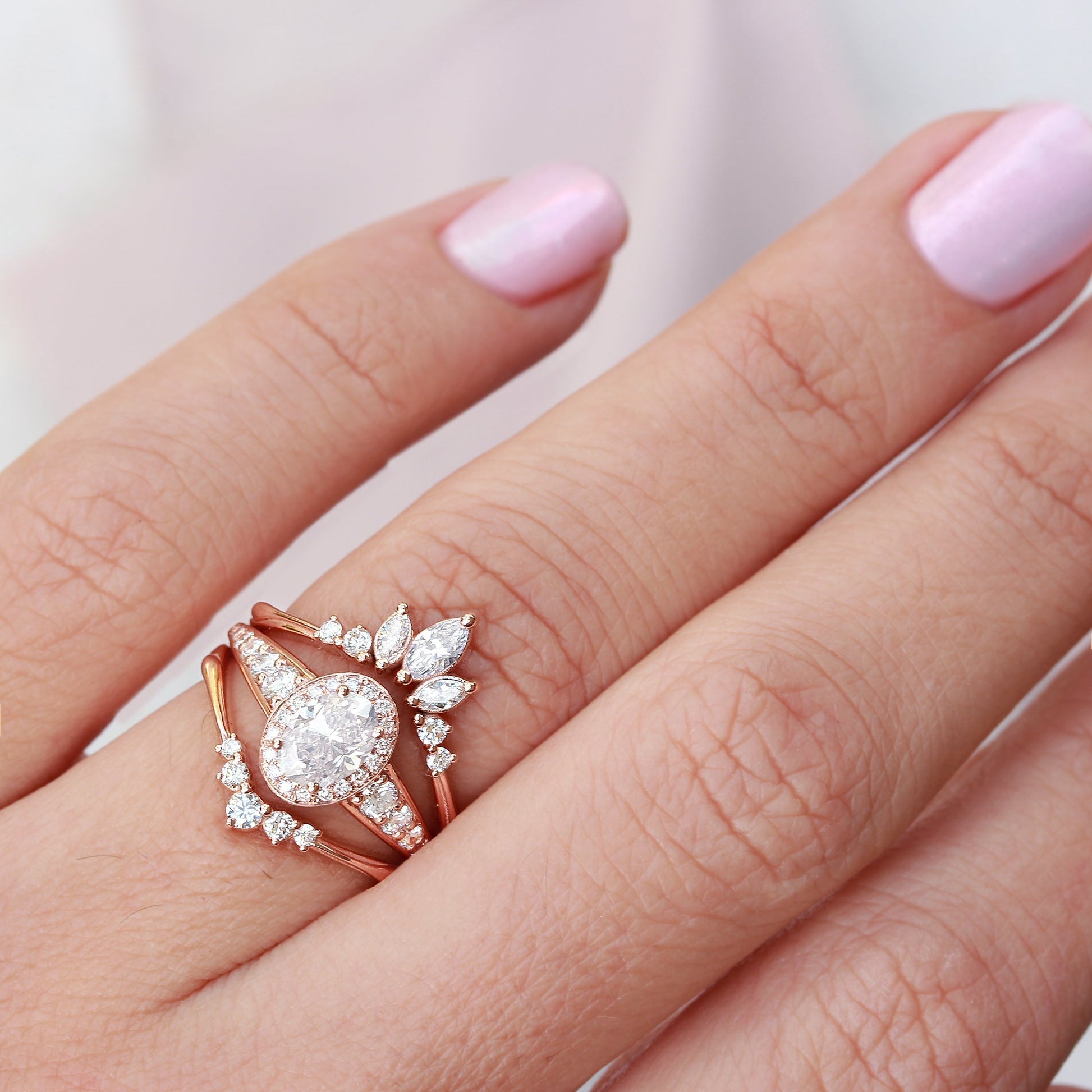 0.84 CT Oval Lab-Grown Diamond Halo & Pave Engagement Ring 4