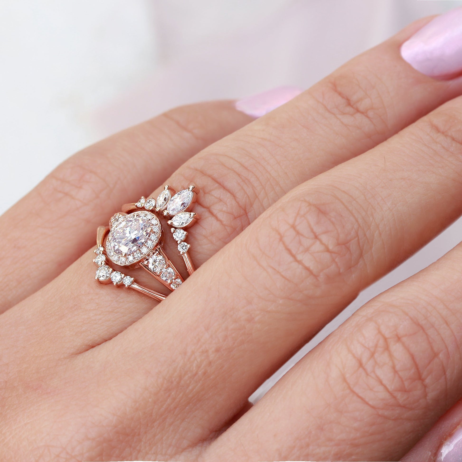 0.84 CT Oval Lab-Grown Diamond Halo & Pave Engagement Ring 5