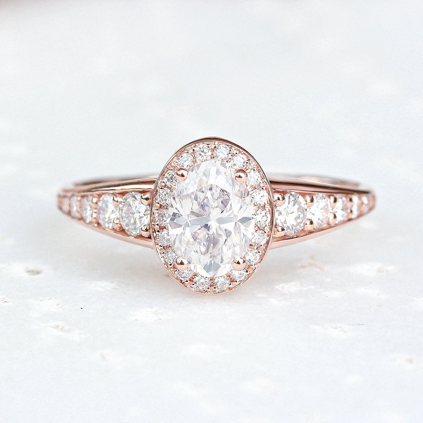 0.84 CT Oval Lab-Grown Diamond Halo & Pave Engagement Ring 2