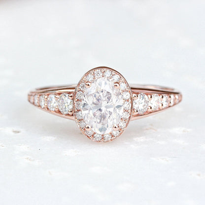 0.84 CT Oval Lab-Grown Diamond Halo & Pave Engagement Ring 2