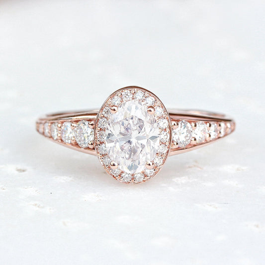 0.84 CT Oval Lab-Grown Diamond Halo & Pave Engagement Ring 2