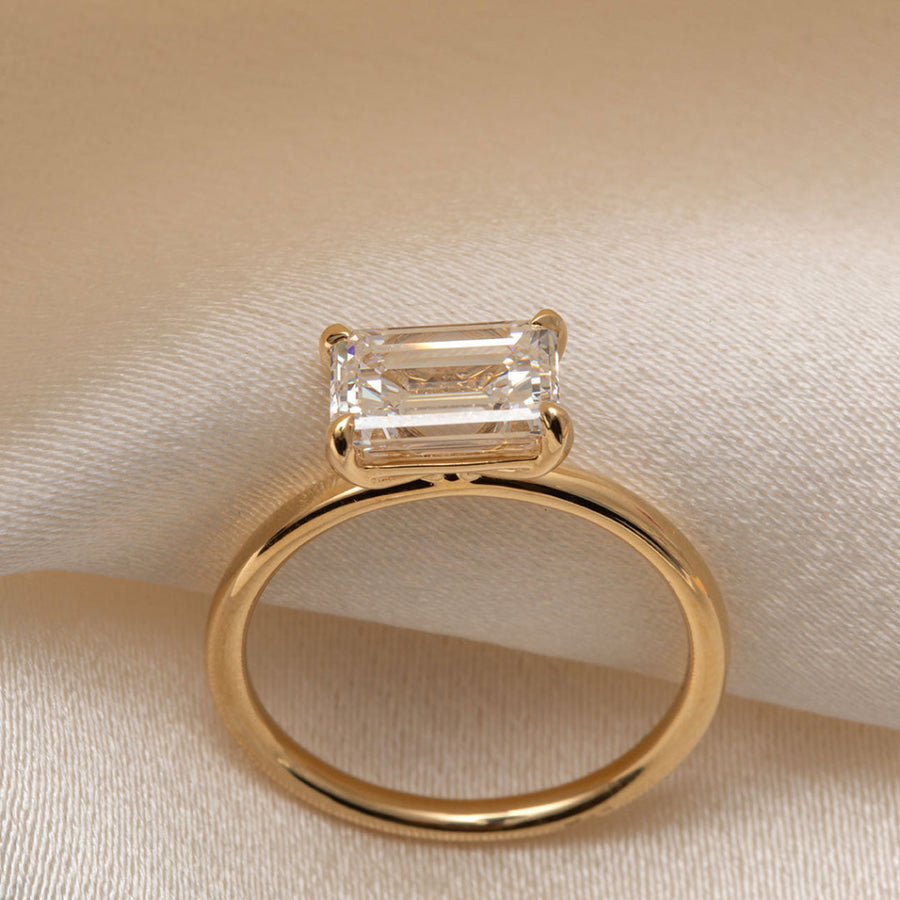 East West Solitaire-2.0 CT Emerald Lab Grown Diamond Engagement Ring