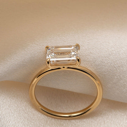 East West Solitaire-2.0 CT Emerald Lab Grown Diamond Engagement Ring