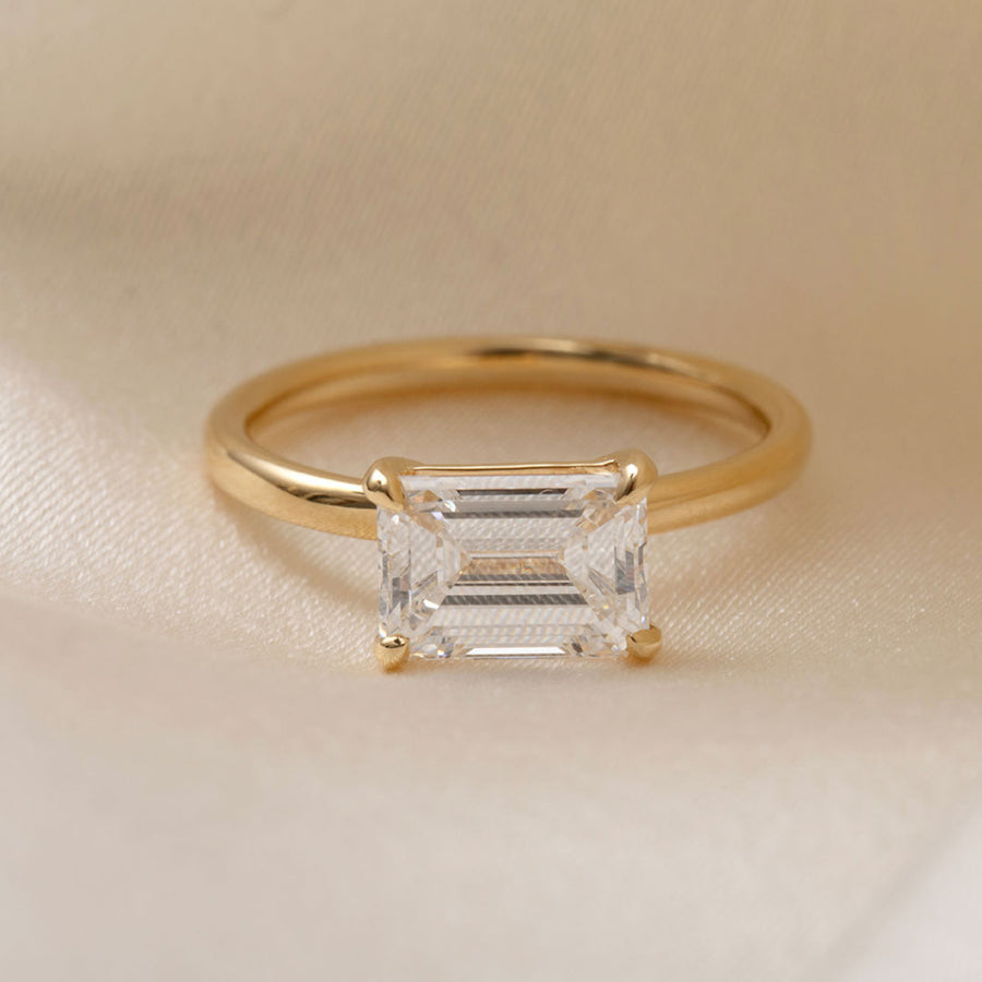 East West Solitaire-2.0 CT Emerald Lab Grown Diamond Engagement Ring