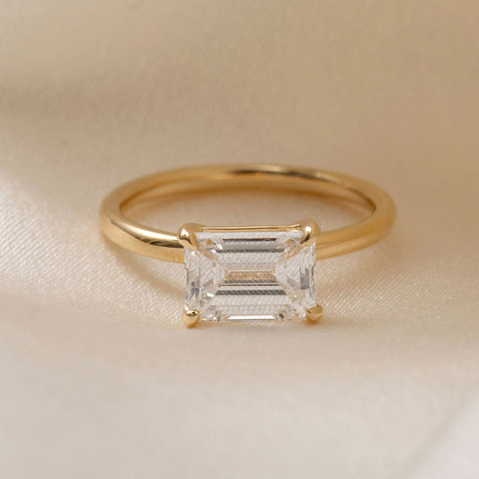 East West Solitaire-2.0 CT Emerald Lab Grown Diamond Engagement Ring