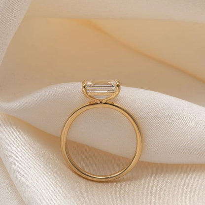 East West Solitaire-2.0 CT Emerald Lab Grown Diamond Engagement Ring
