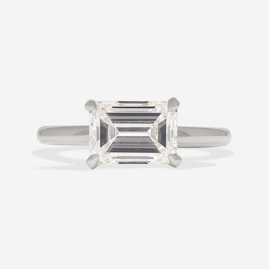 East West Solitaire-2.0 CT Emerald Lab Grown Diamond Engagement Ring