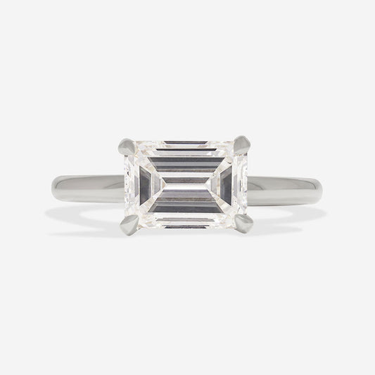 East West Solitaire-2.0 CT Emerald Lab Grown Diamond Engagement Ring