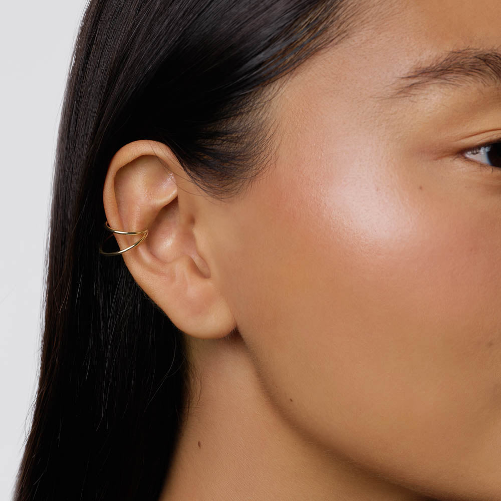 Elegant Gold Double Band Ear Cuff Earrings 7