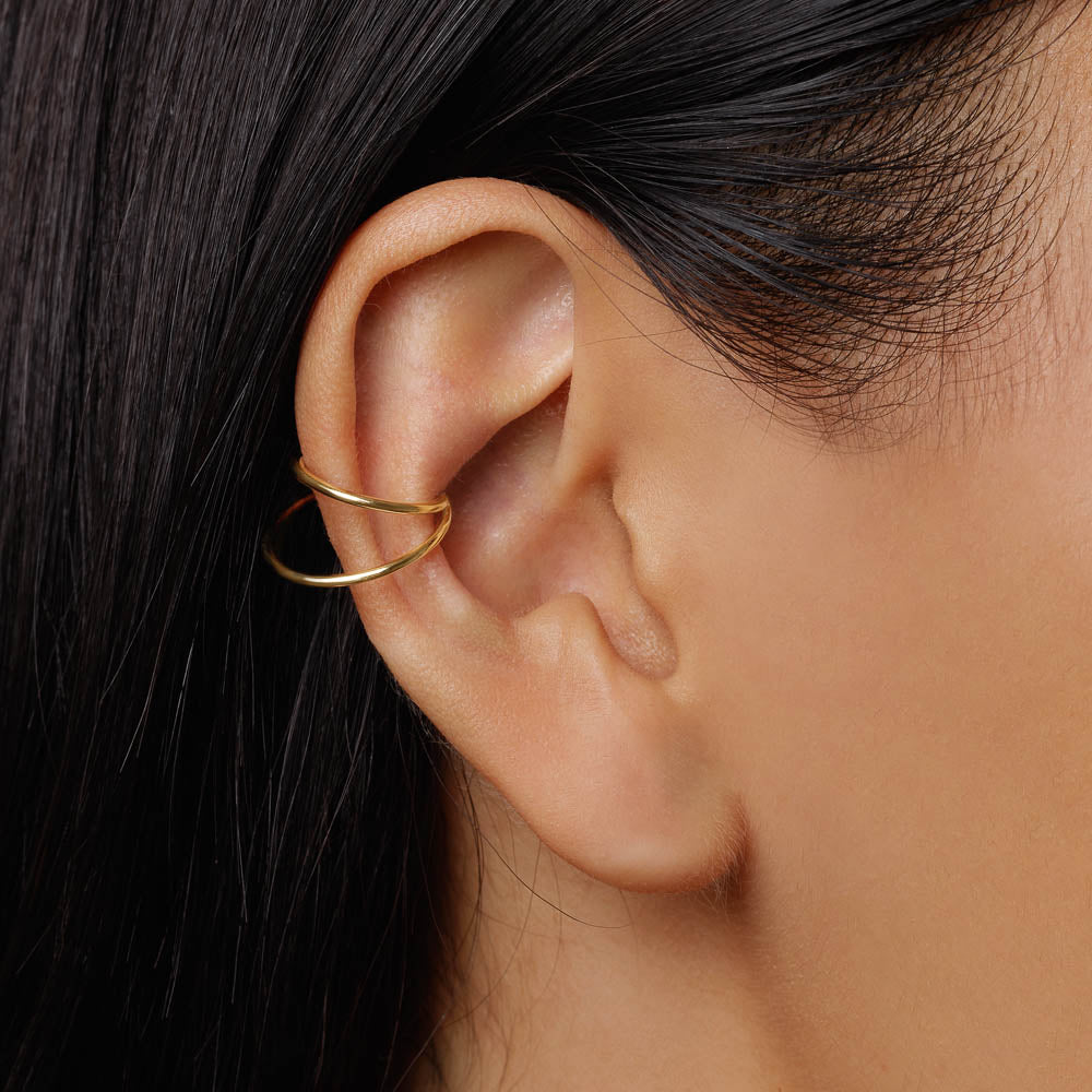 Elegant Gold Double Band Ear Cuff Earrings 3