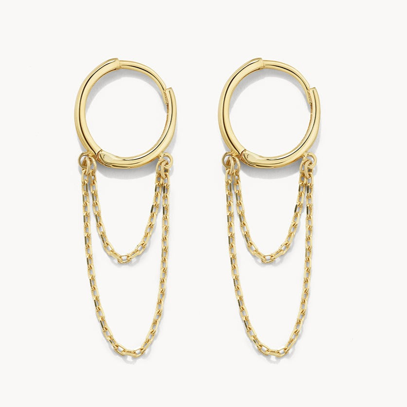 Glamorous Double Chain Gold Huggie Hoop Earrings 8
