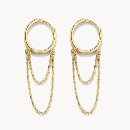 Glamorous Double Chain Gold Huggie Hoop Earrings 8