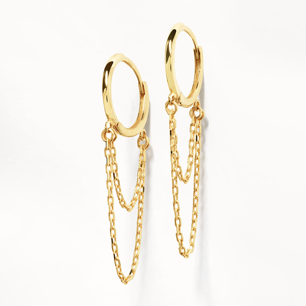 Glamorous Double Chain Gold Huggie Hoop Earrings 4